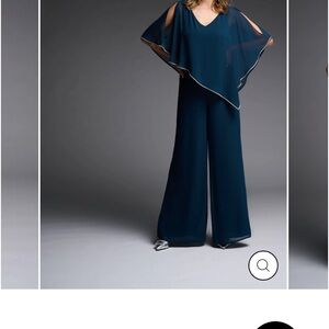 NWT Joseph Ribkoff Elegant event top and pants Chiffon blue w rhinestone.